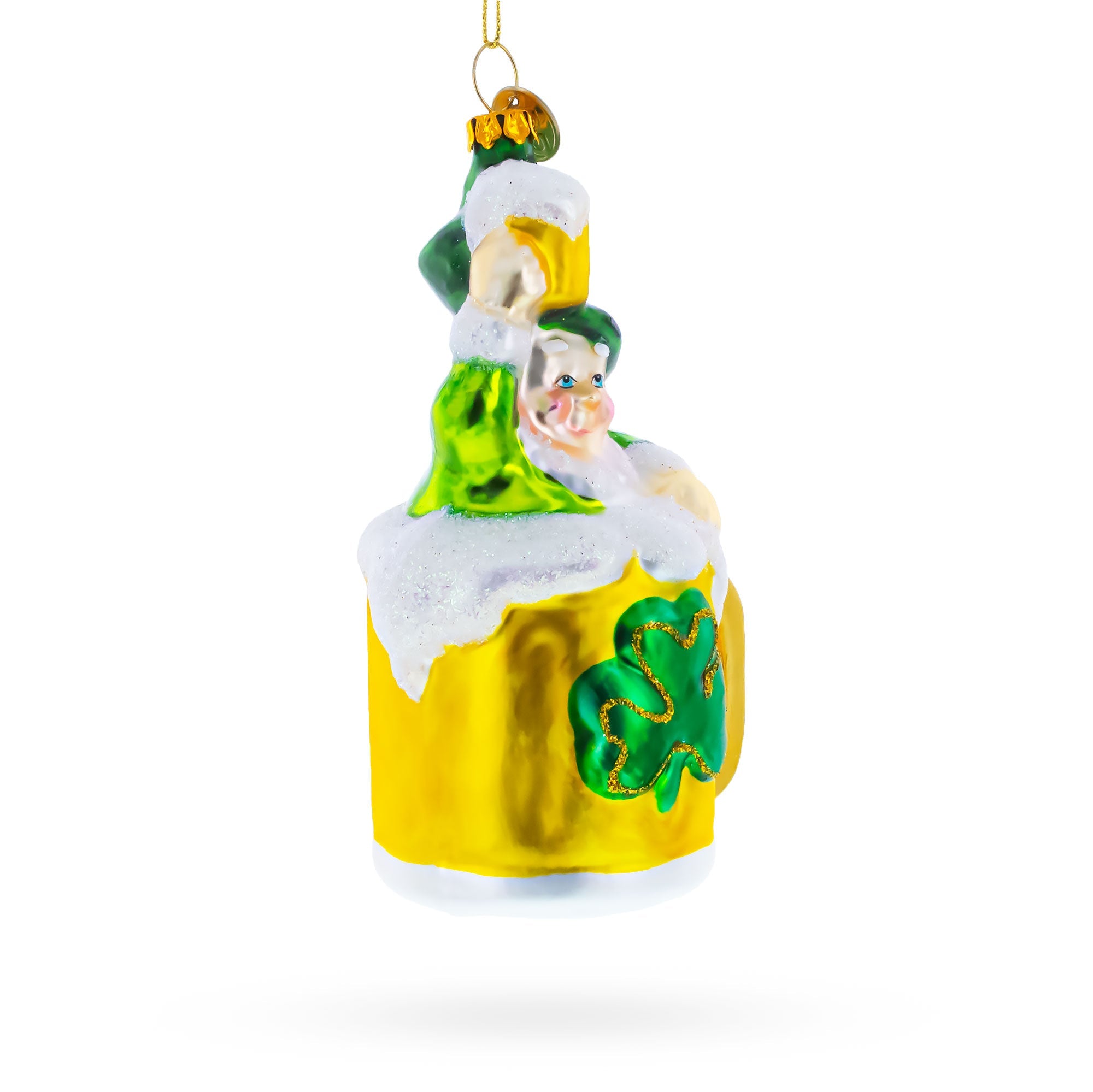 Leprechaun Lounging in a Beer Mug Glass Christmas Ornament