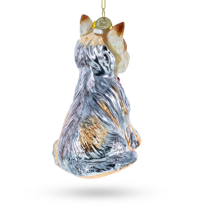 Yorkshire Terrier Glass Christmas Ornament