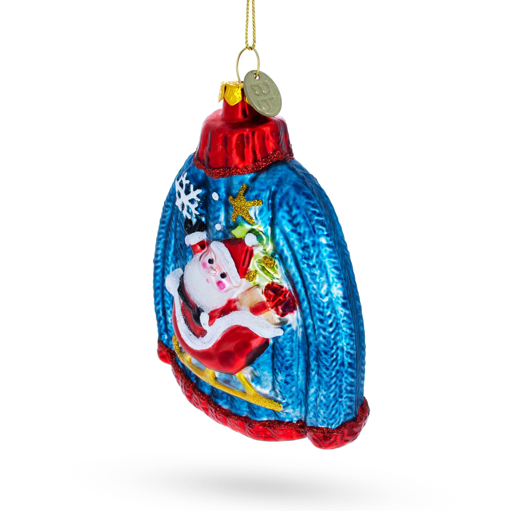 Sweater with Santa with Sleigh Glass Christmas Ornament BestPysanky