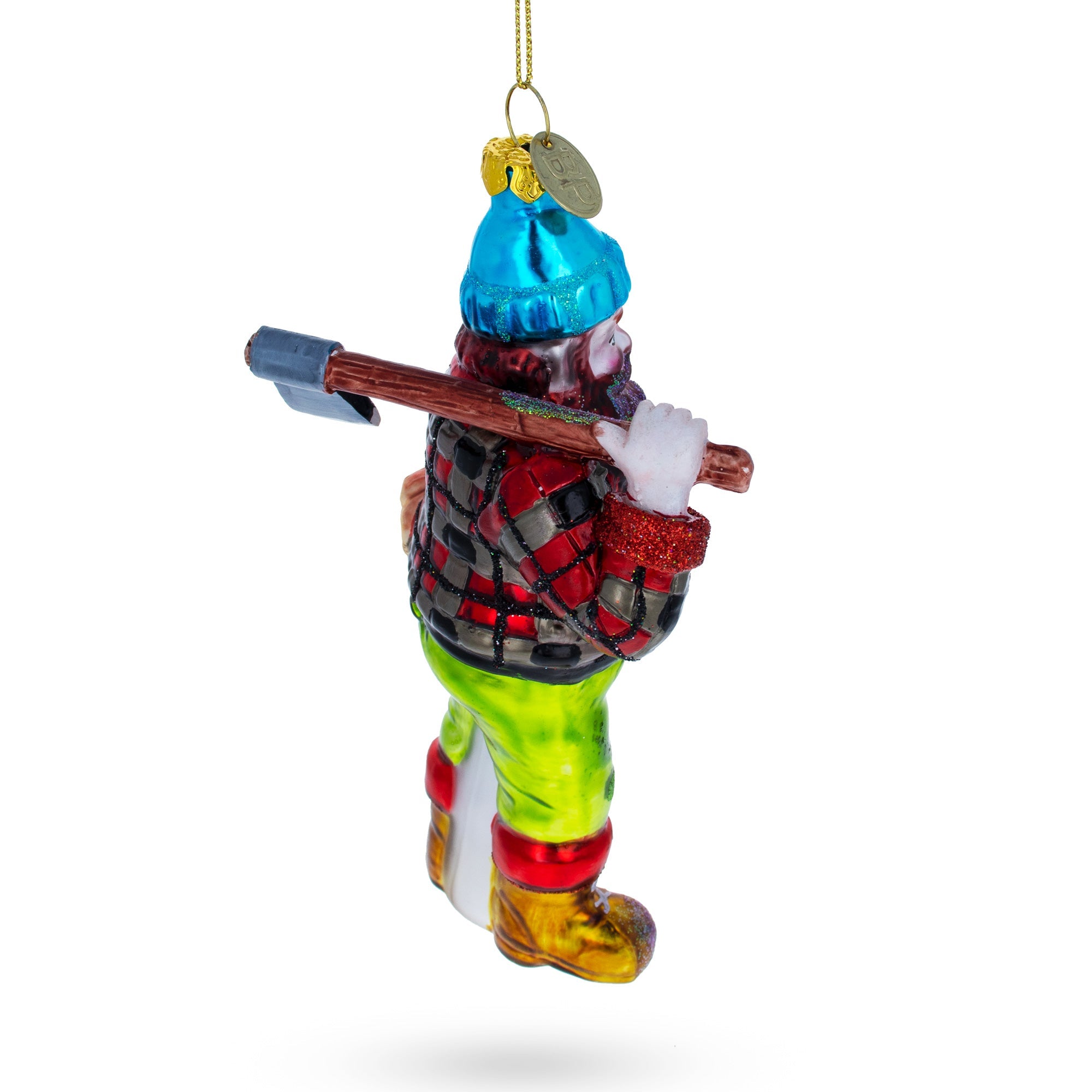 Rugged Lumberjack Carrying Log Glass Christmas Ornament