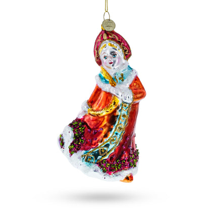 Snow Maiden in Red Glass Christmas Ornament