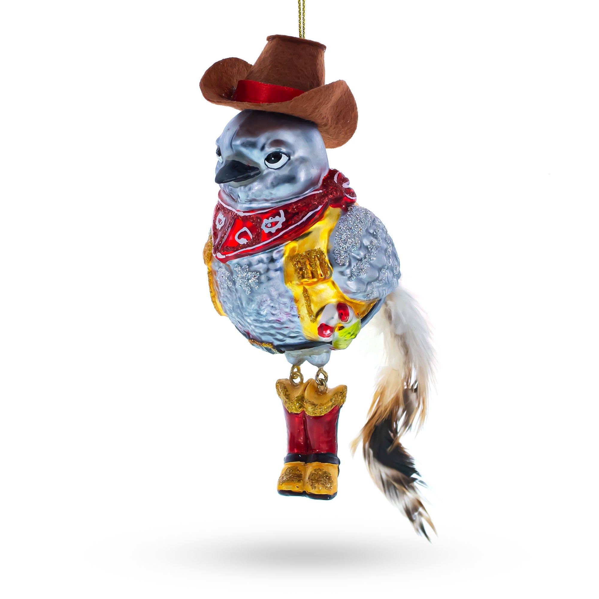 Western Theme Cowboy Bird in Bandana Glass Christmas Ornament BestPysanky