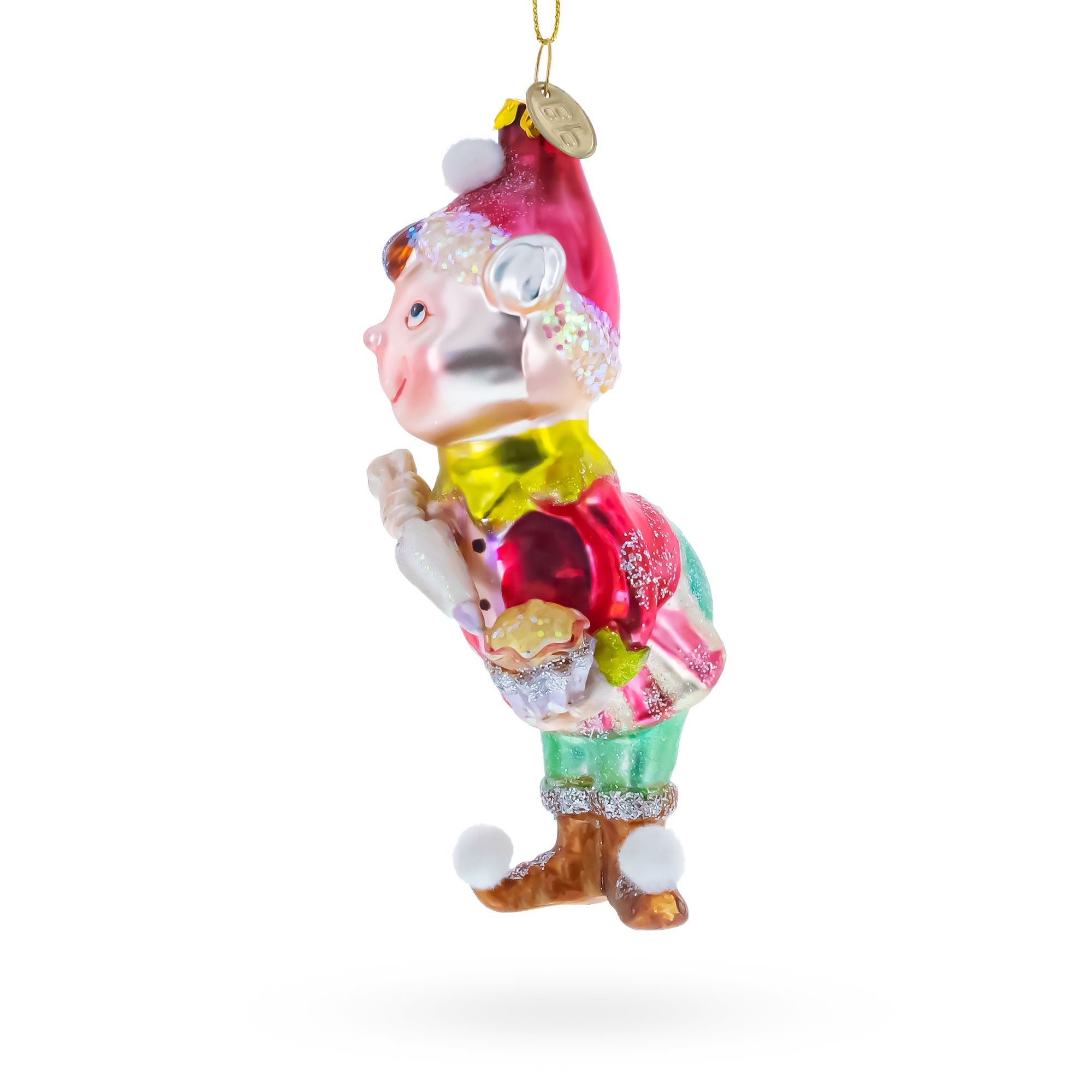 Whimsical Elf Decorating Cupcake Glass Christmas Ornament BestPysanky