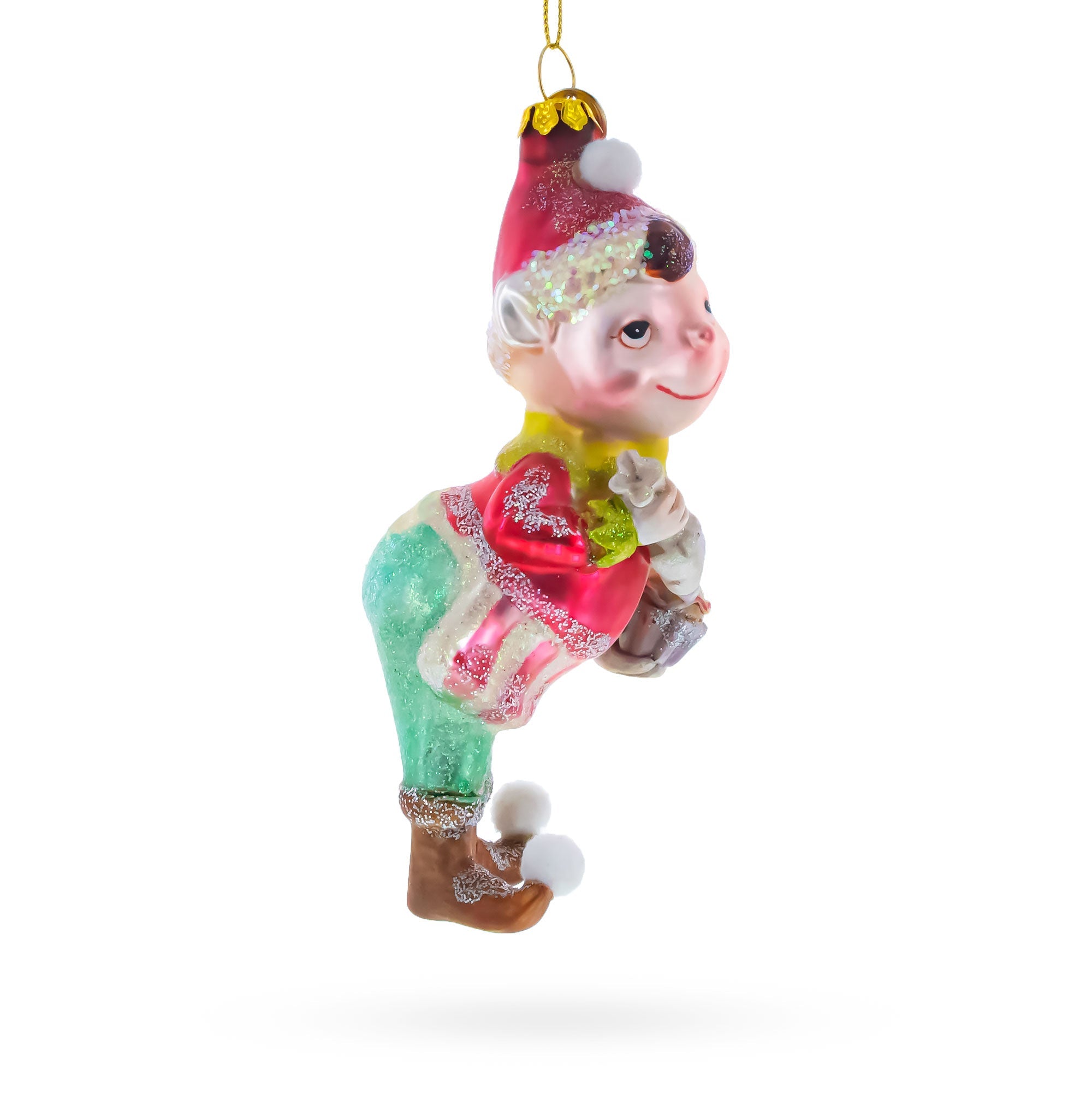 Whimsical Elf Decorating Cupcake Glass Christmas Ornament BestPysanky