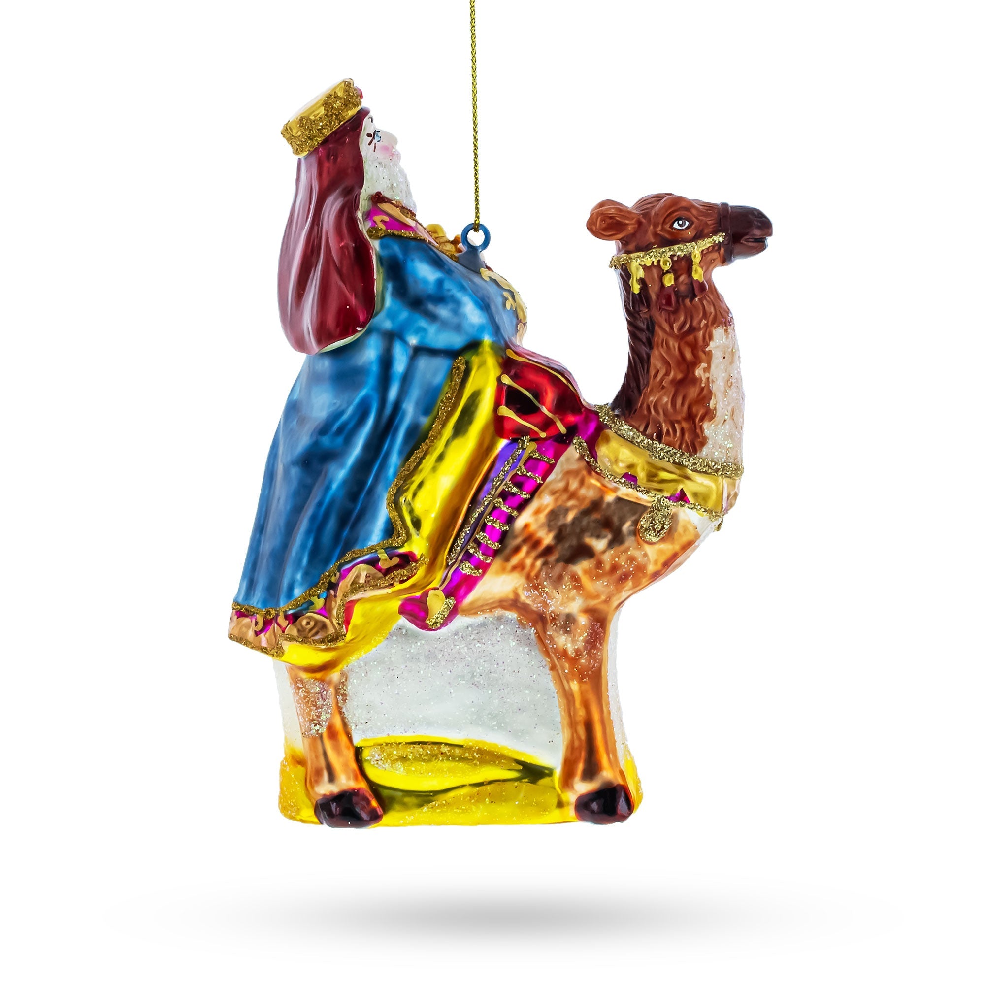 Wiseman on a Camel Glass Christmas Ornament