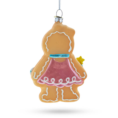 Sweet Gingerbread Girl in Festive Attire Glass Christmas Ornament