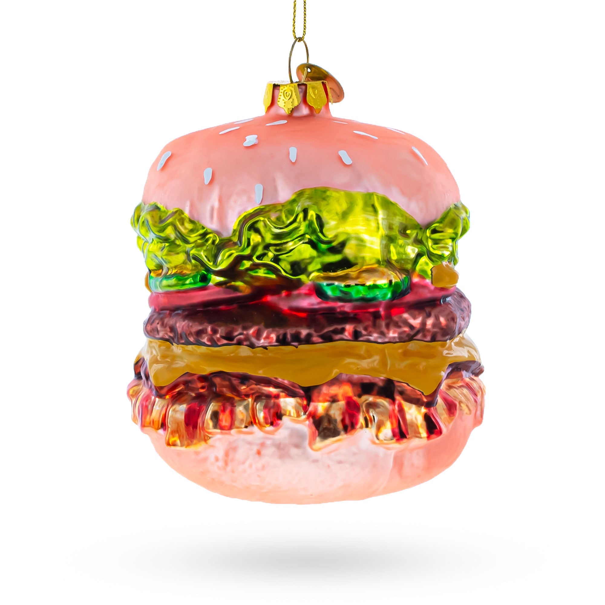 Double Cheeseburger Glass Christmas Ornament