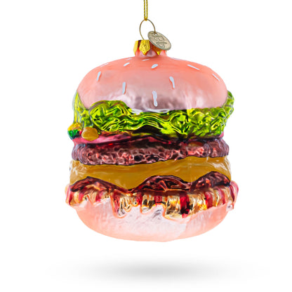 Double Cheeseburger Glass Christmas Ornament