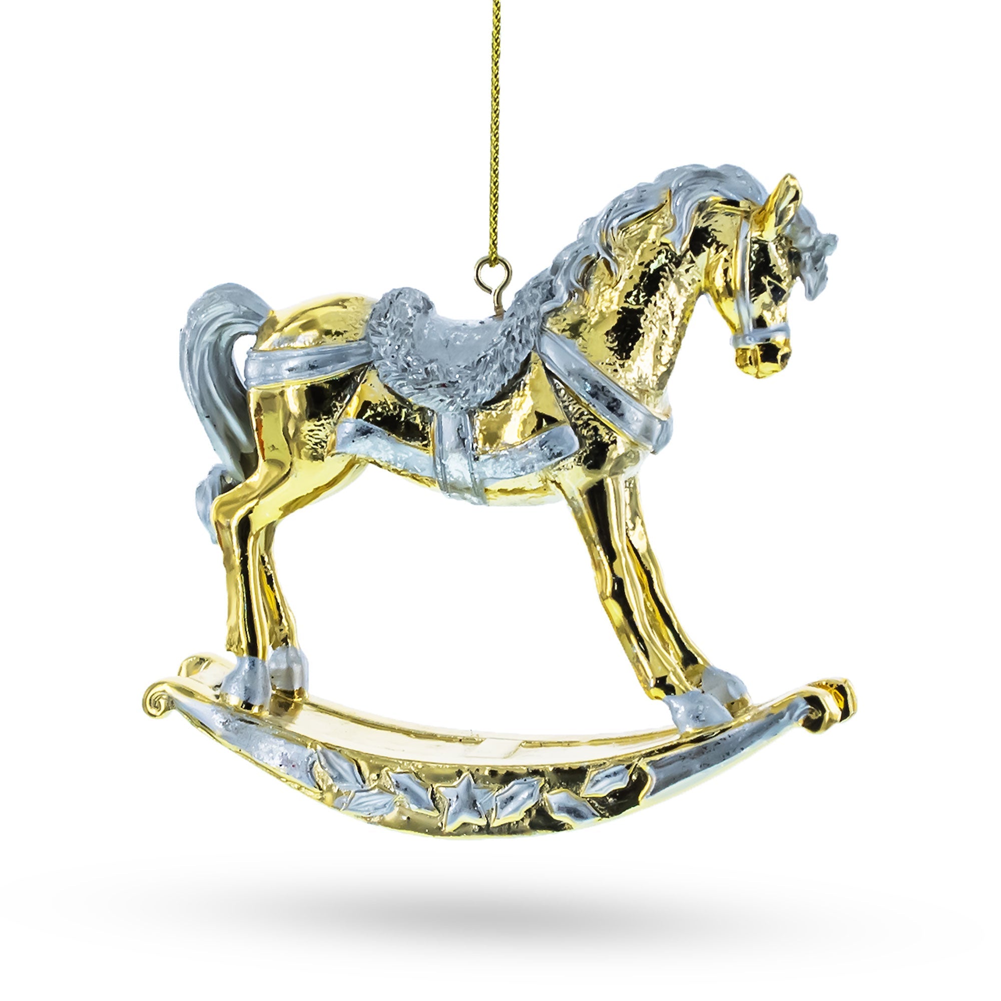 Golden Rocking Horse Glass Christmas Ornament