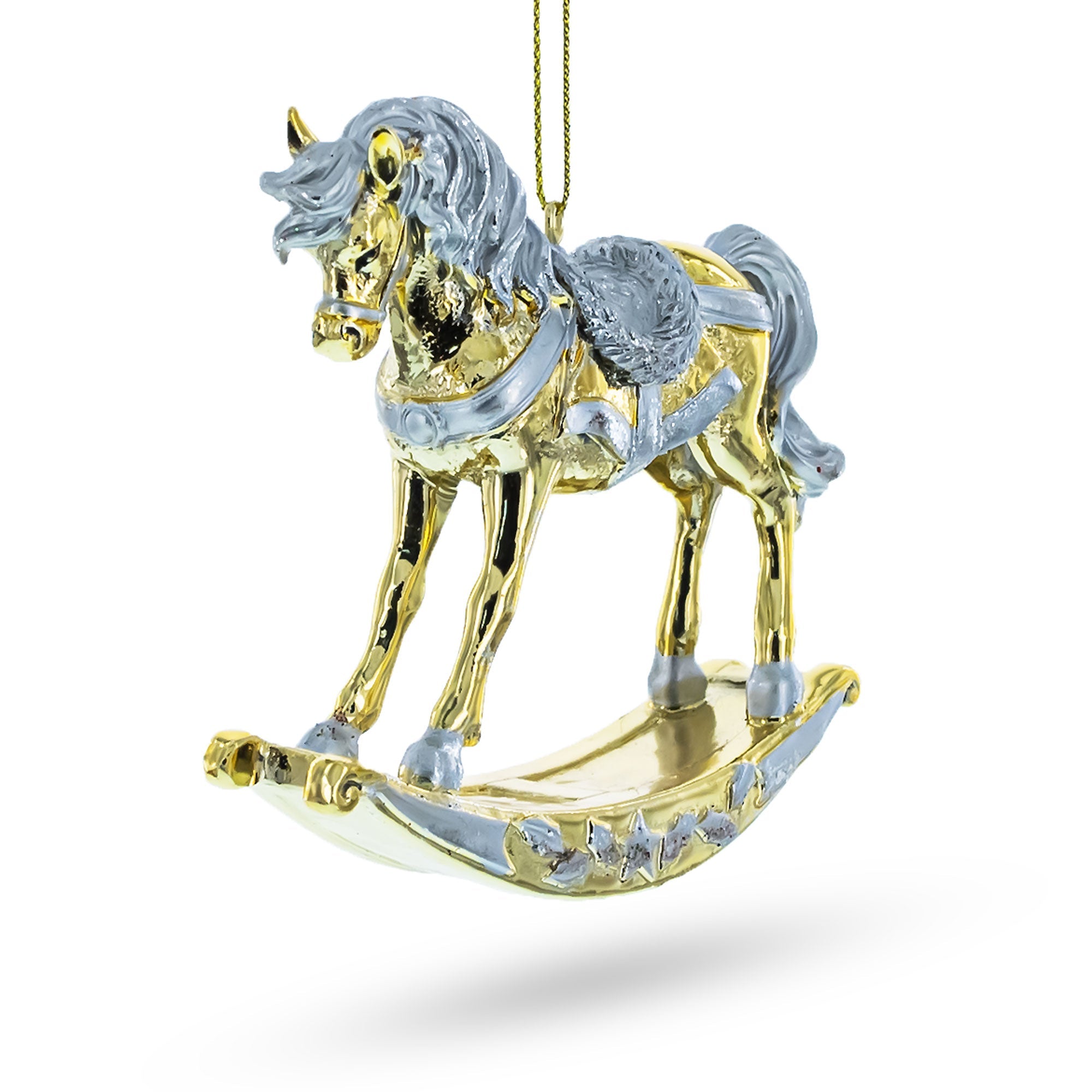 Golden Rocking Horse Glass Christmas Ornament