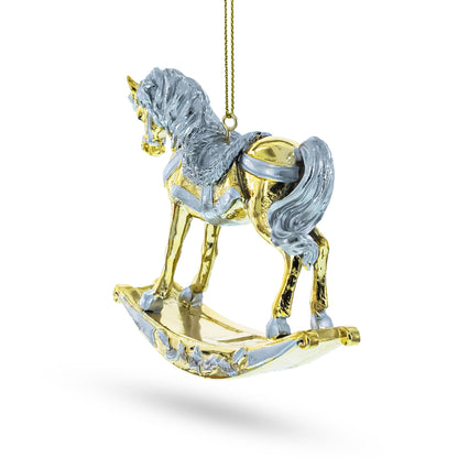 Golden Rocking Horse Glass Christmas Ornament