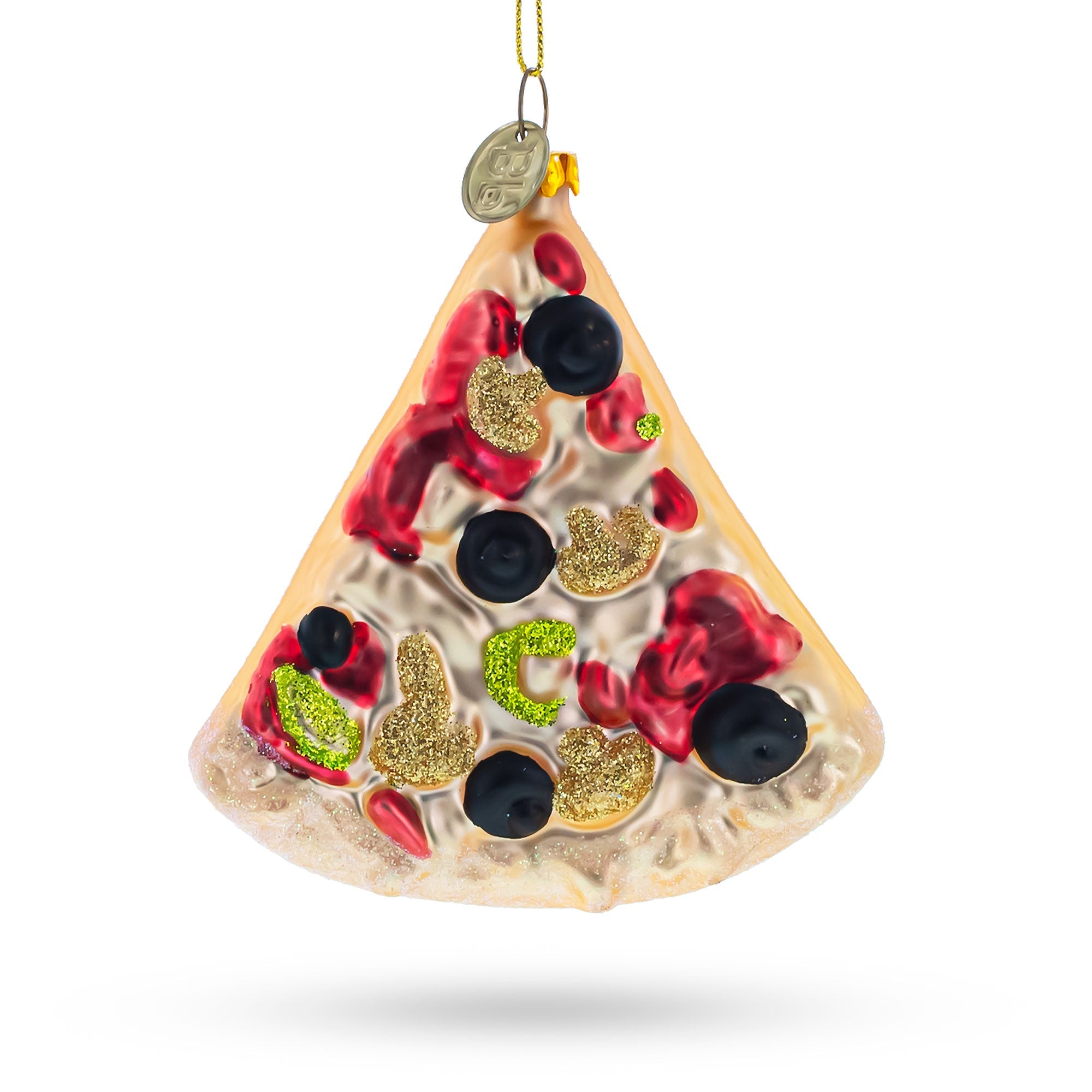 Slice of Pepperoni Pizza Glass Christmas Ornament