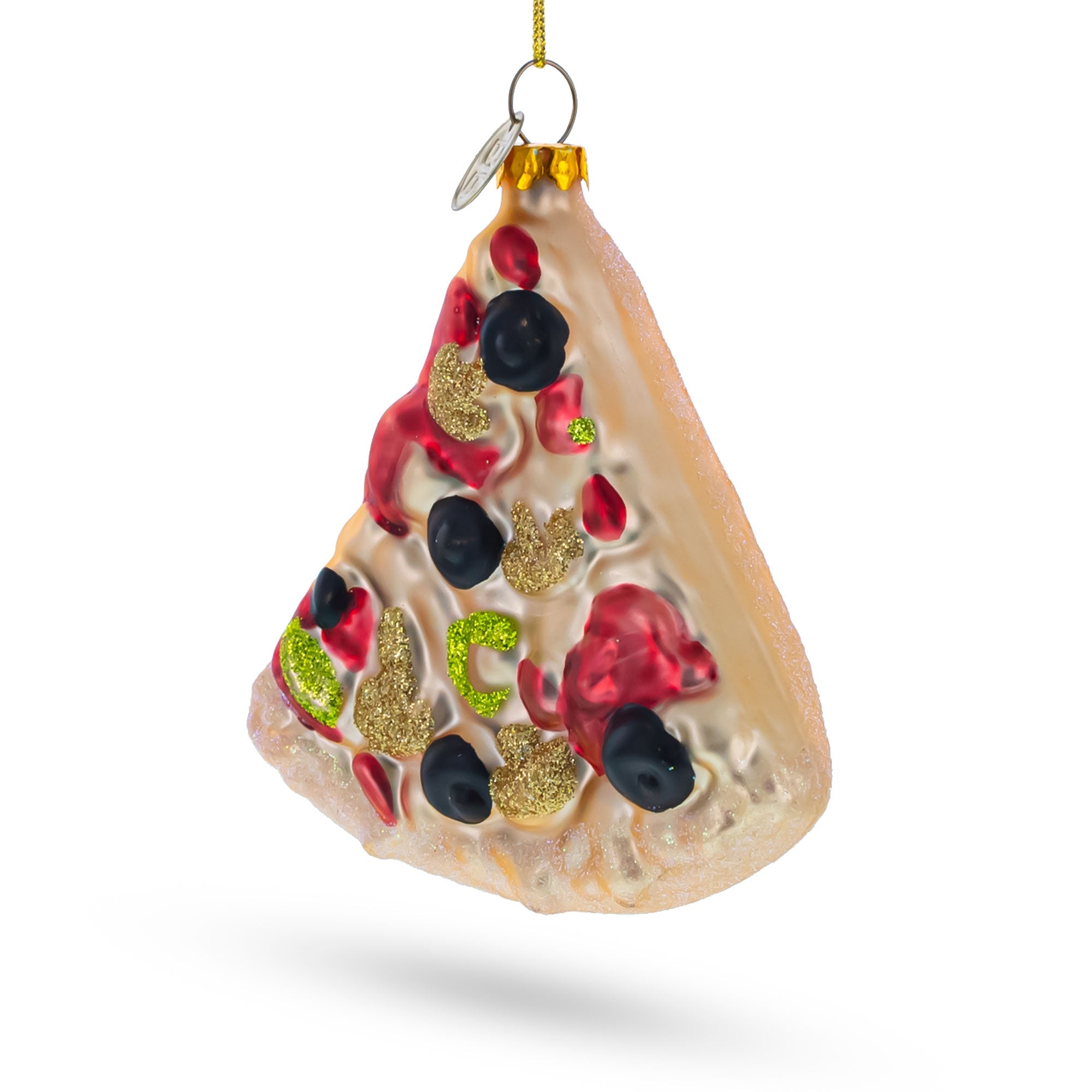 Slice of Pepperoni Pizza Glass Christmas Ornament