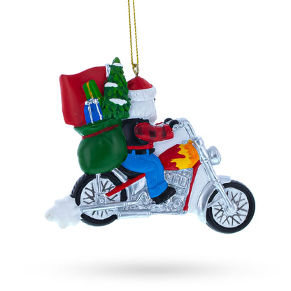 Santa on Festive Motorcycle Resin Christmas Ornament