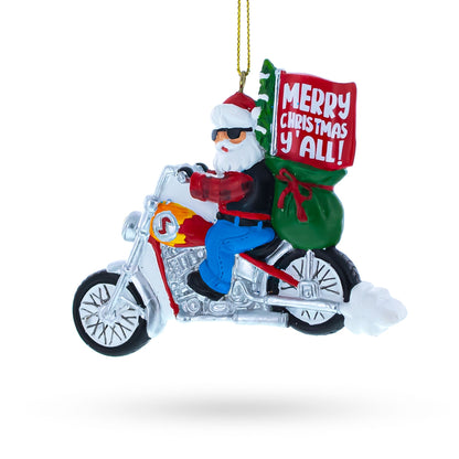 Santa on Festive Motorcycle Resin Christmas Ornament