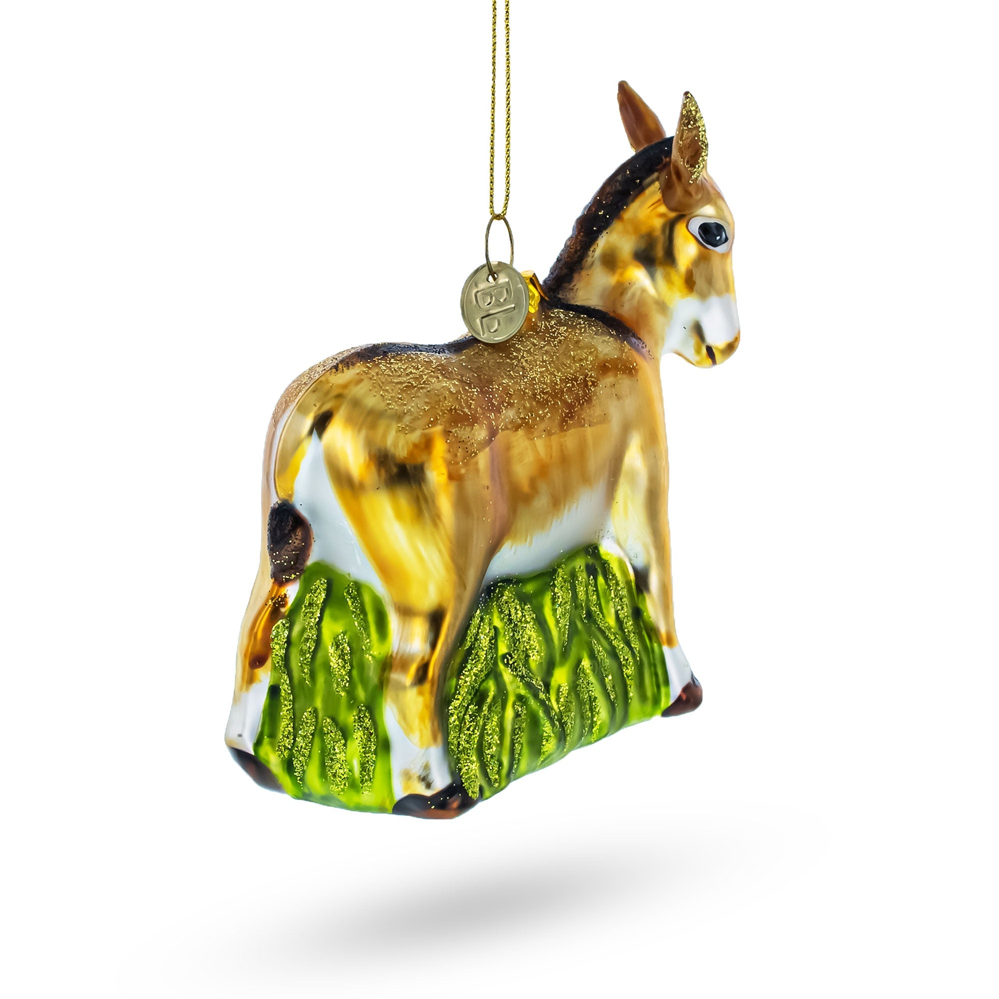Donkey with Festive Decorations Glass Christmas Ornament