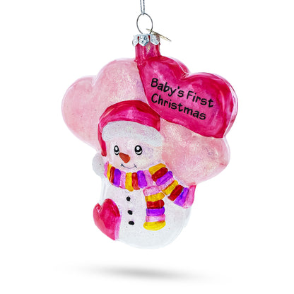 Adorable Pink Snowman Baby's First Christmas Glass Ornament
