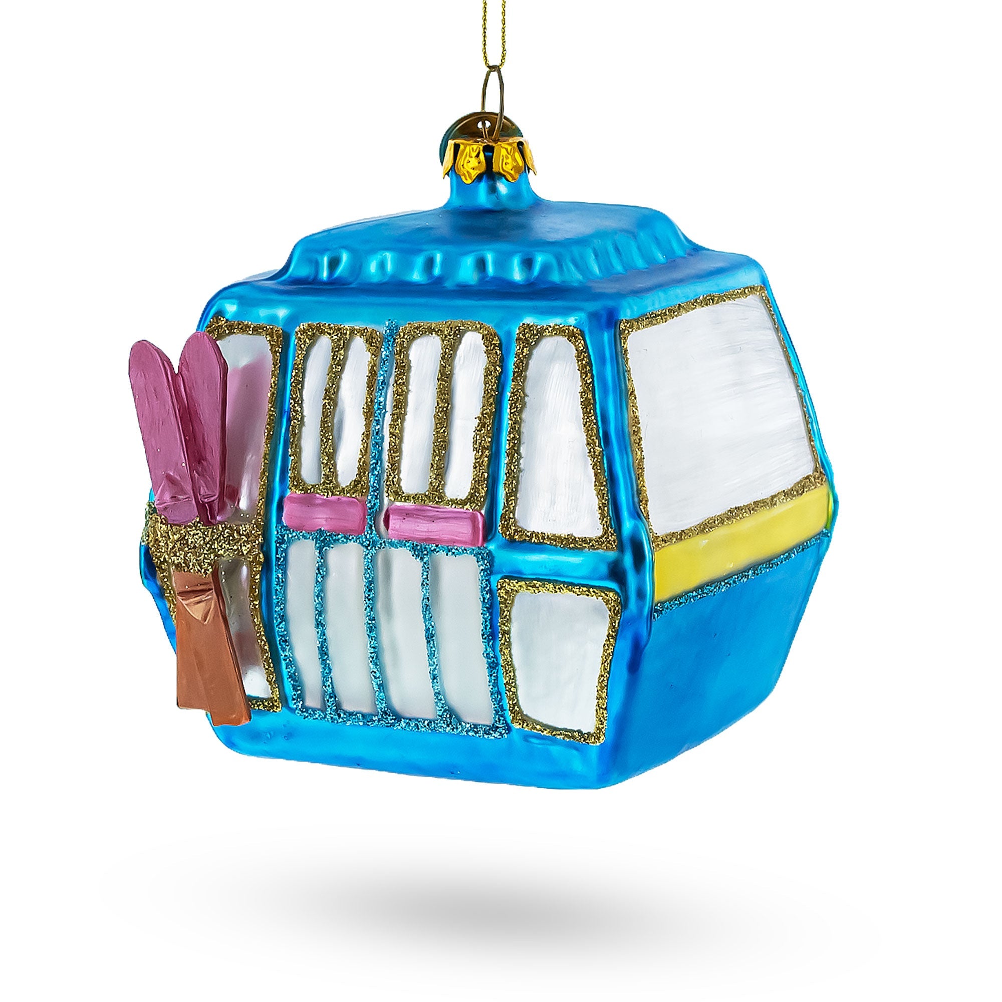 Mountain Bliss Ski Gondola Glass Christmas Ornament