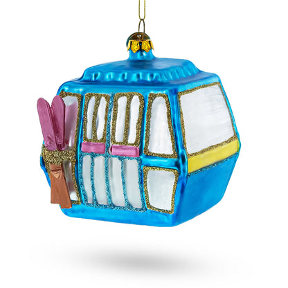Mountain Bliss Ski Gondola Glass Christmas Ornament