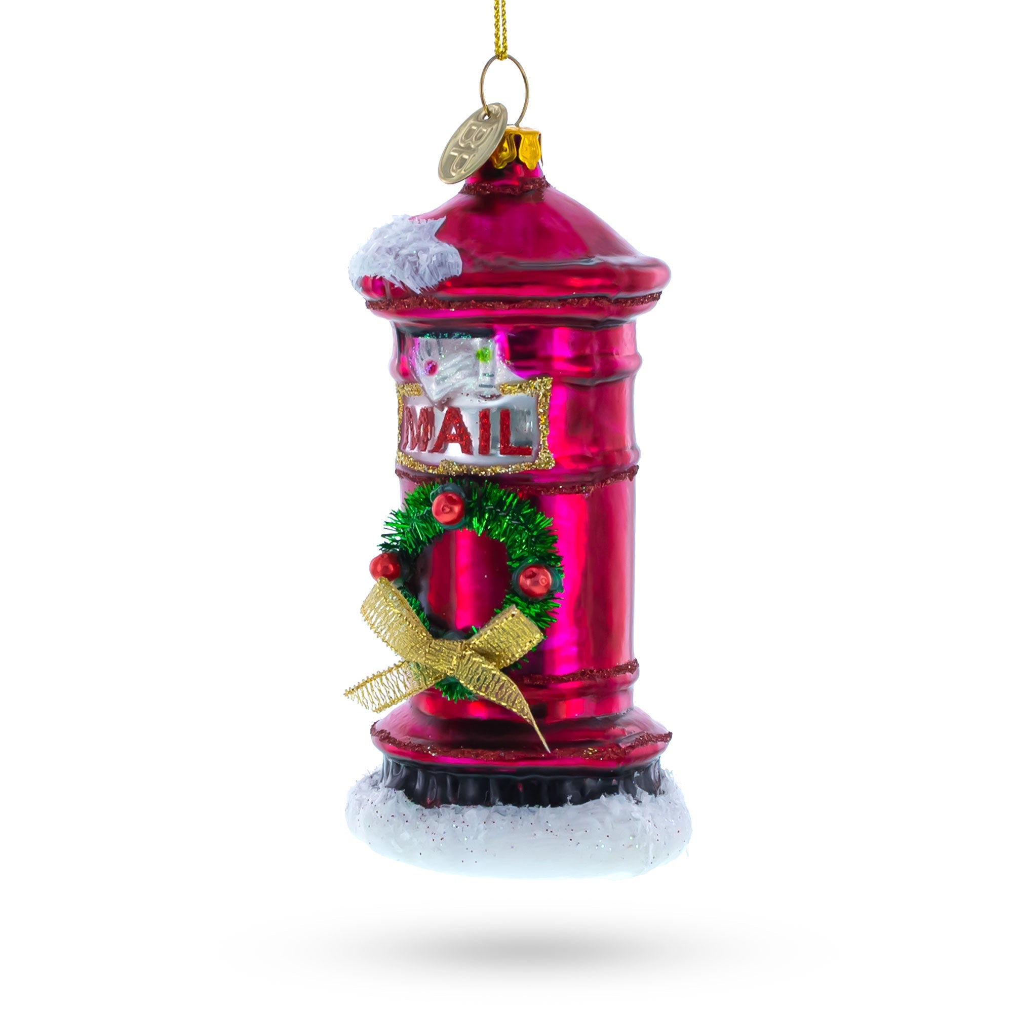 Red Mailbox with Letter to Santa Glass Christmas Ornament
