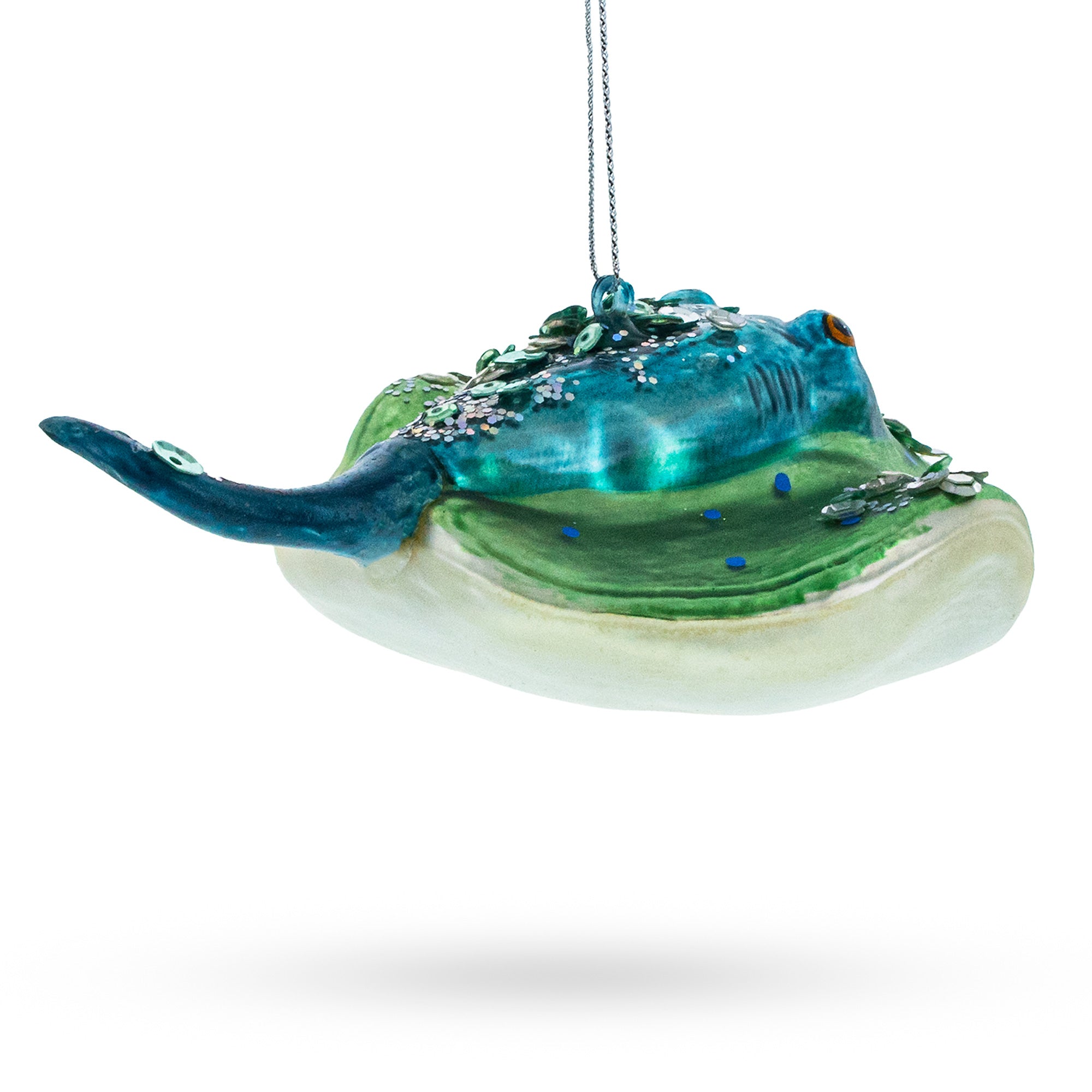 Jeweled Blue Stingray Glass Christmas Ornament