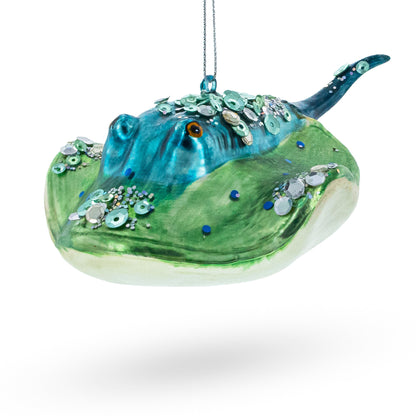 Jeweled Blue Stingray Glass Christmas Ornament
