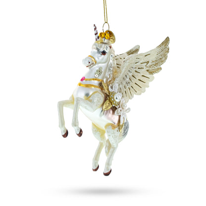 White Unicorn Glass Christmas Ornament