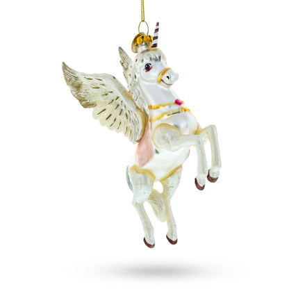 White Unicorn Glass Christmas Ornament