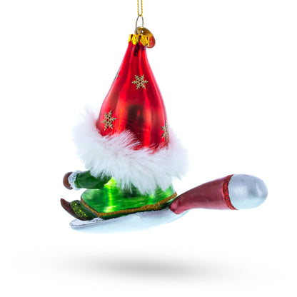 Scandinavian Gnome Riding a Shield Glass Christmas Ornament