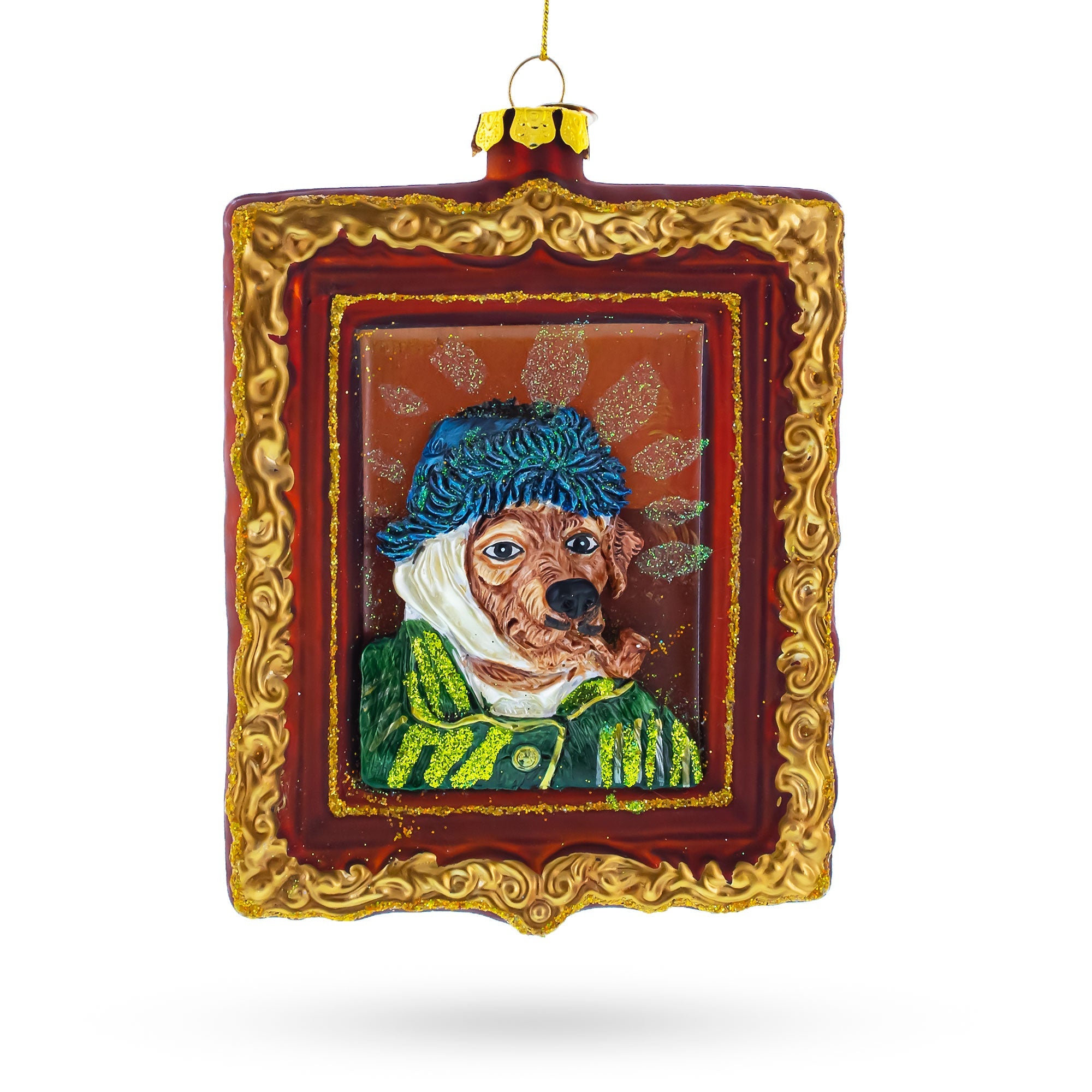 Van Gogh Inspired Dog Portrait Glass Christmas Ornament