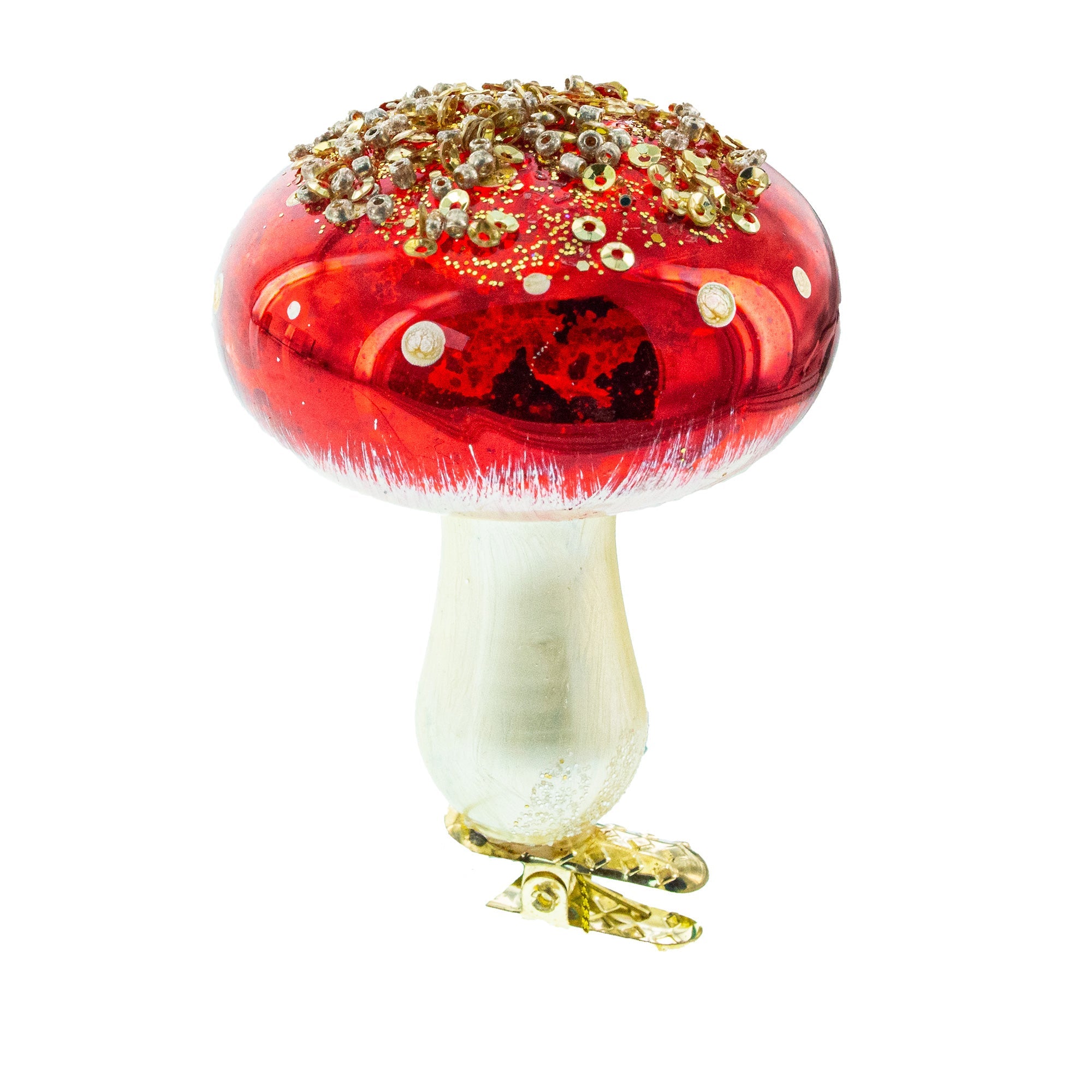Amanita Mushroom Whimsical Glass Christmas Ornament