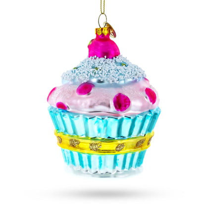 Cupcake with Glitter Accents Glass Christmas Ornament