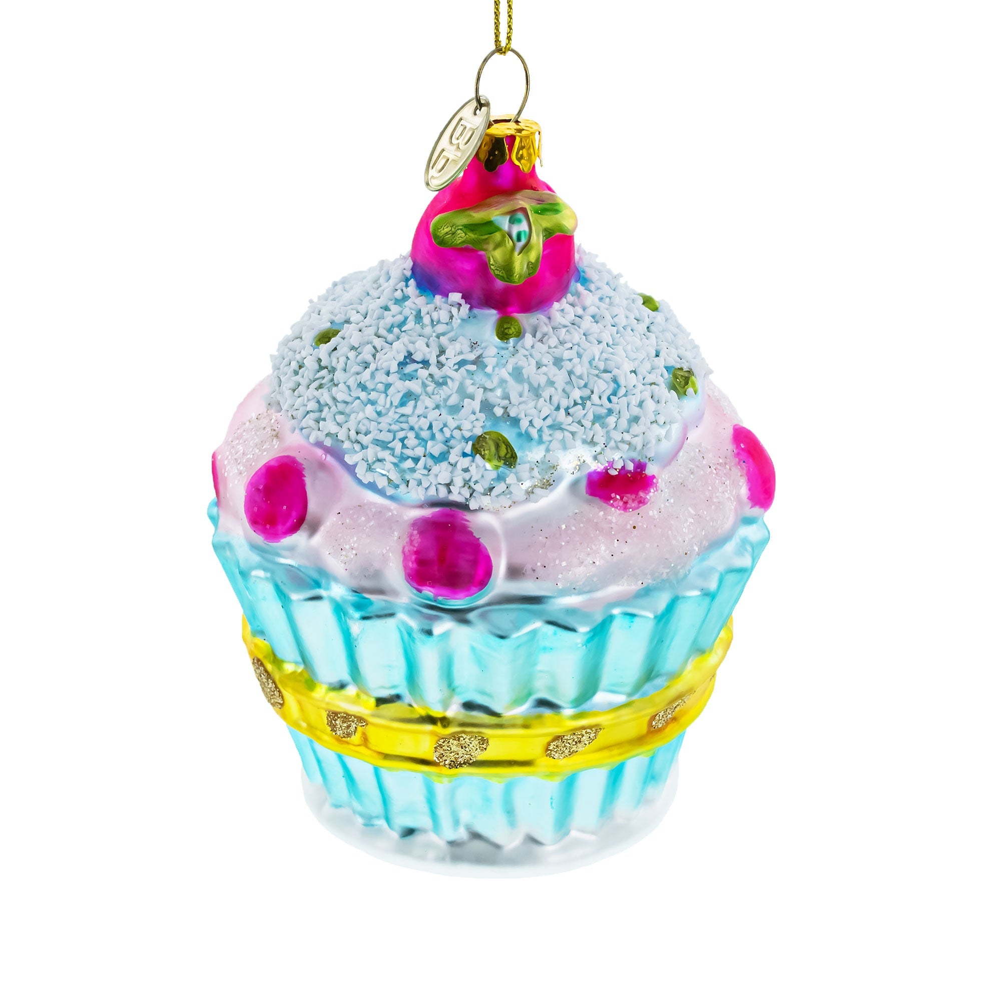 Cupcake with Glitter Accents Glass Christmas Ornament