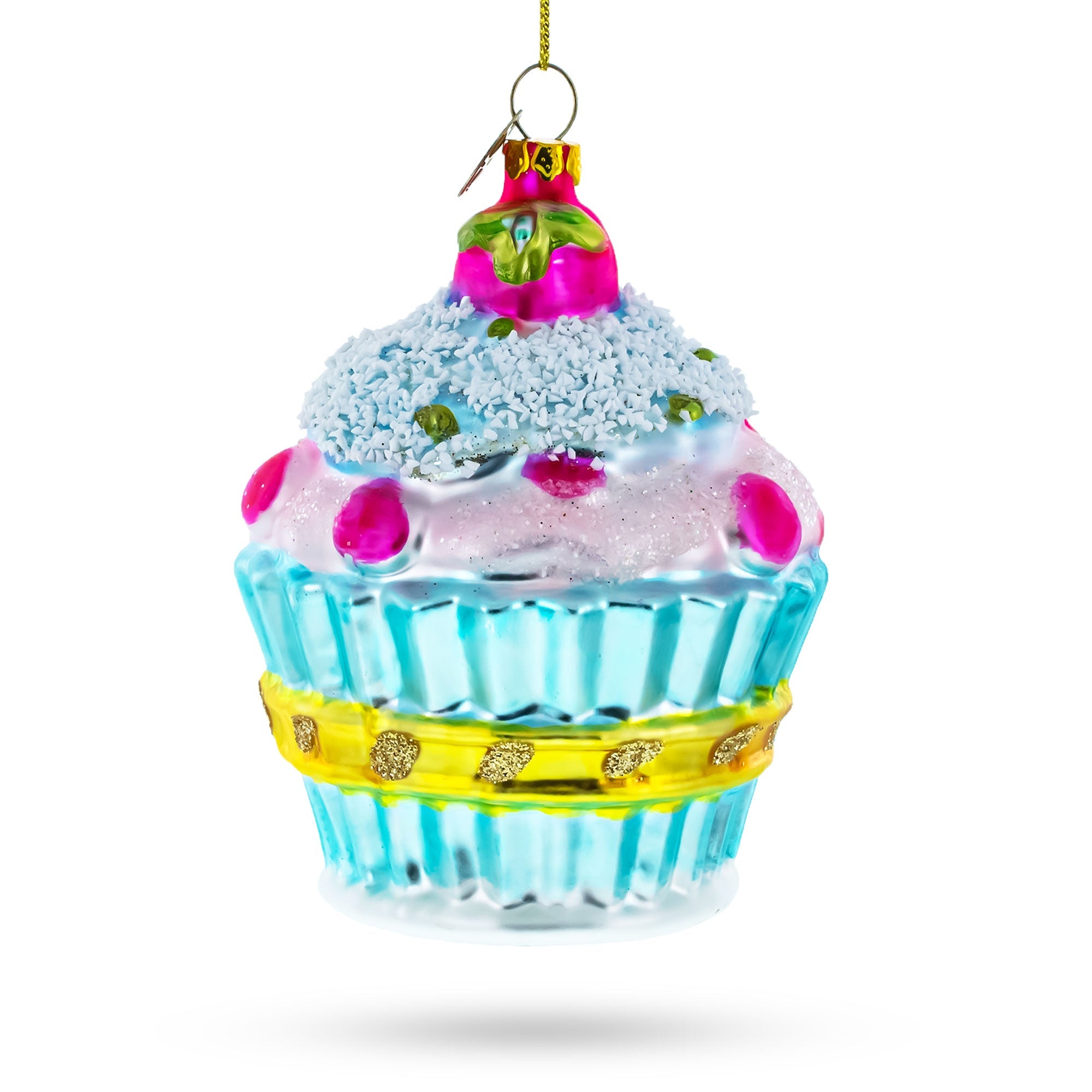 Cupcake with Glitter Accents Glass Christmas Ornament