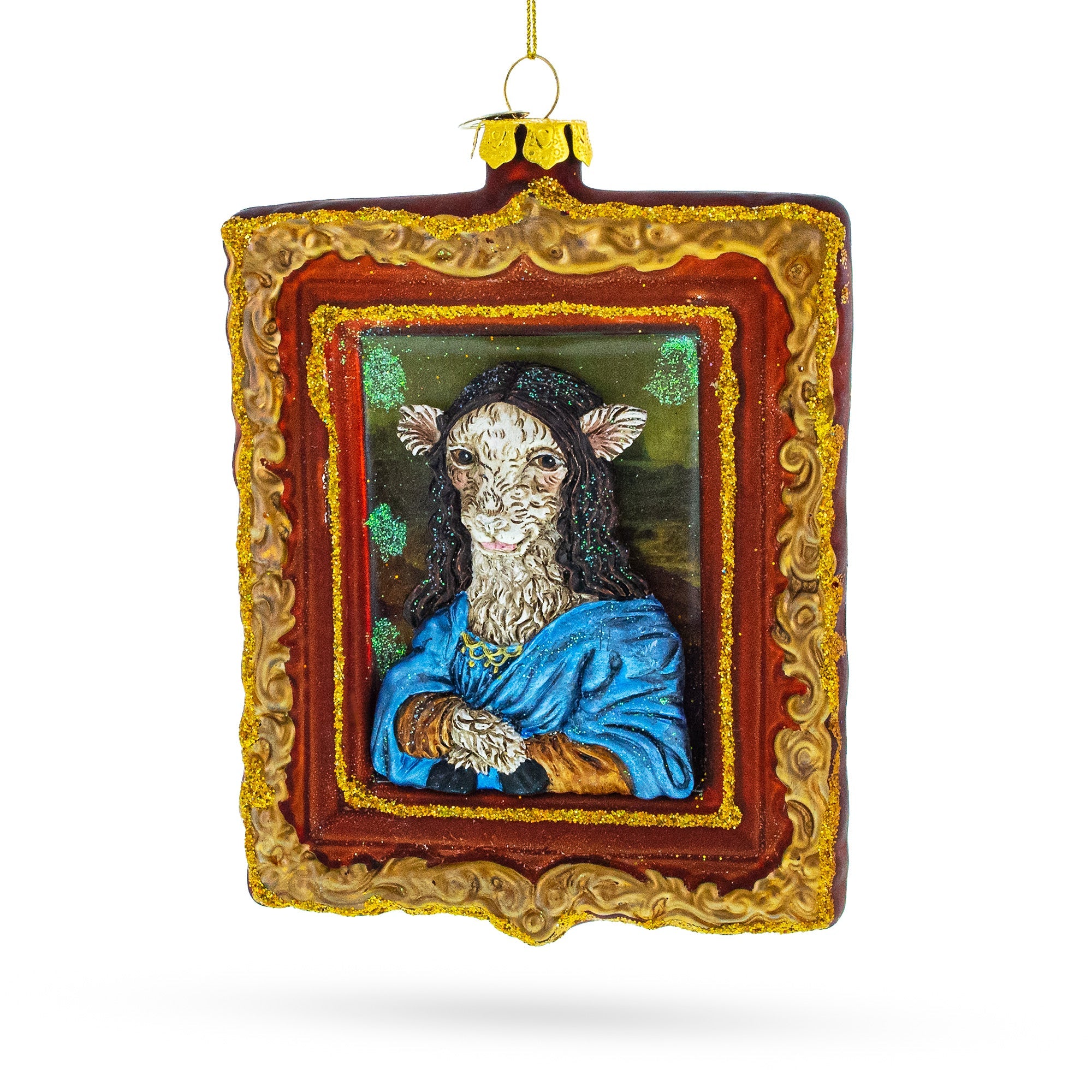 Mona Lisa Sheep Glass Christmas Ornament