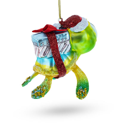 Baby Turtle Carrying Gifts Glass Christmas Ornament