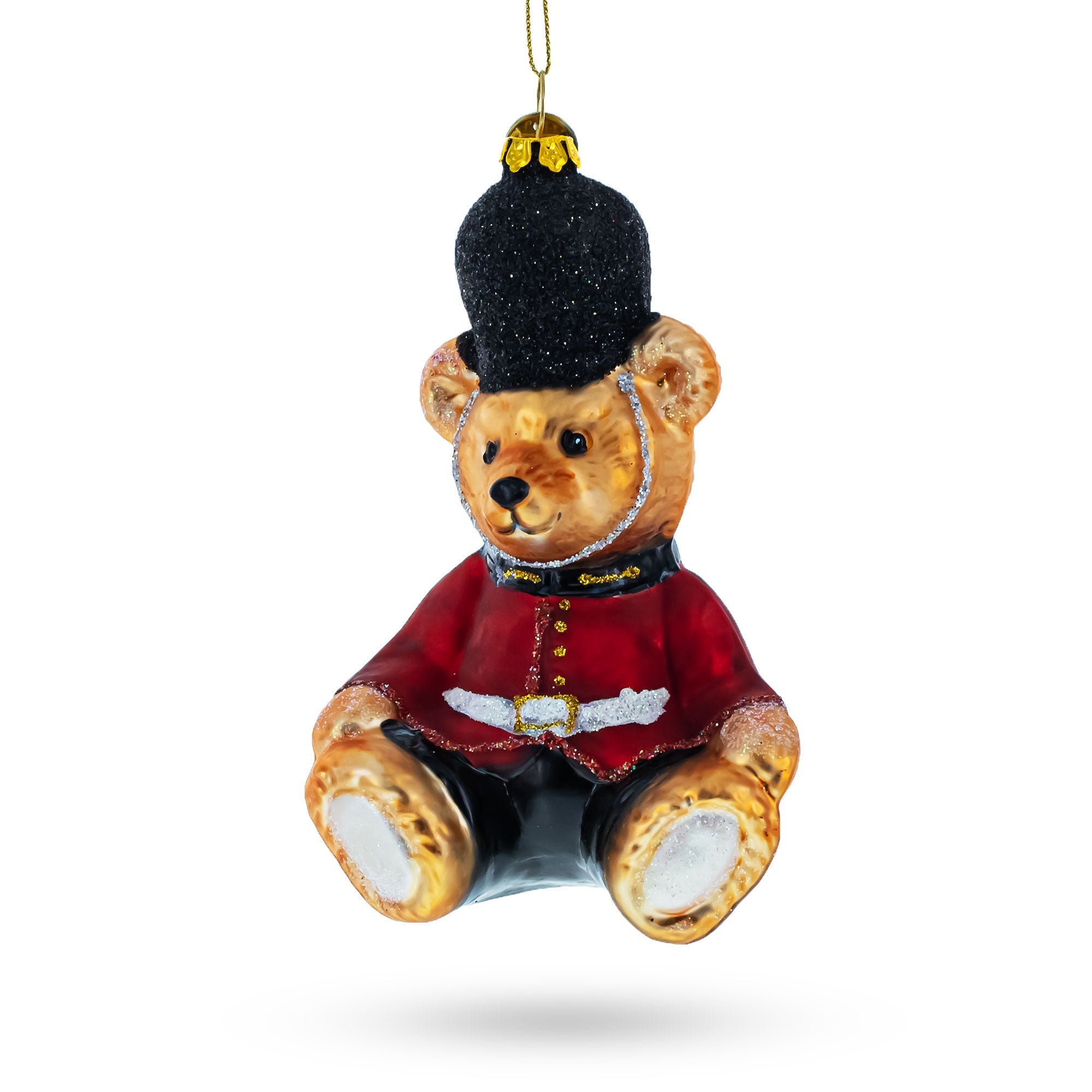Teddy Bear in King's Guard Uniform Glass Christmas Ornament