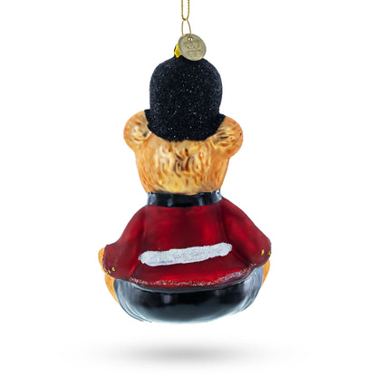 Teddy Bear in King's Guard Uniform Glass Christmas Ornament