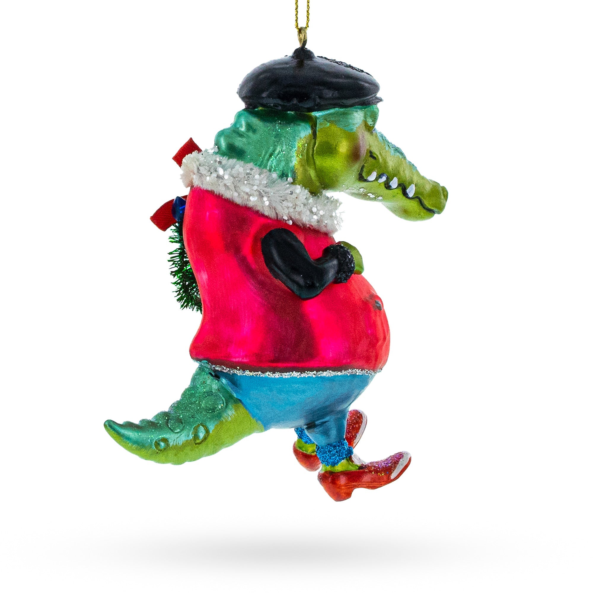 Alligator Wearing Costume Glass Christmas Ornament