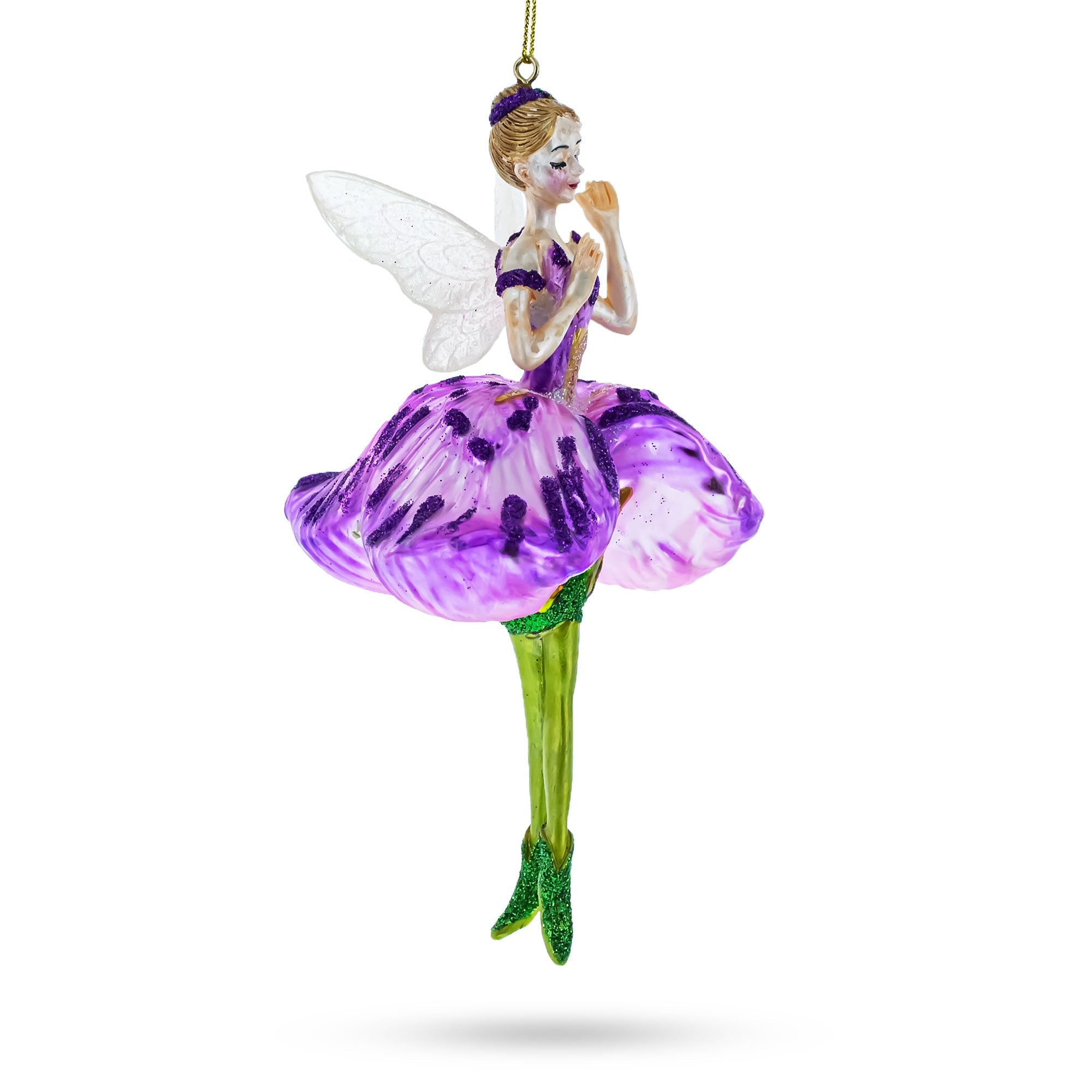 Enchanting Fairy in Purple Dress Glass Christmas Ornament