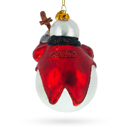 Whimsical Snowman Playing Cello Glass Christmas Ornament