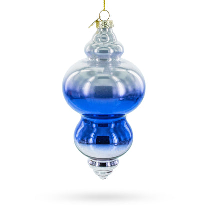 Silver-Topped Blue Finial Glass Christmas Ornament