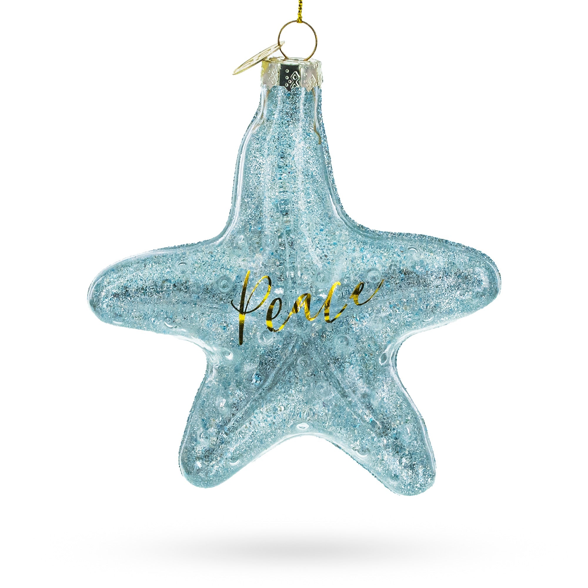 Blue Shiny Star "Piece" Glass Christmas Ornament BestPysanky