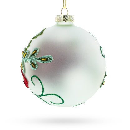 Beaded Red Flower Adorning Glass Ball Christmas Ornament