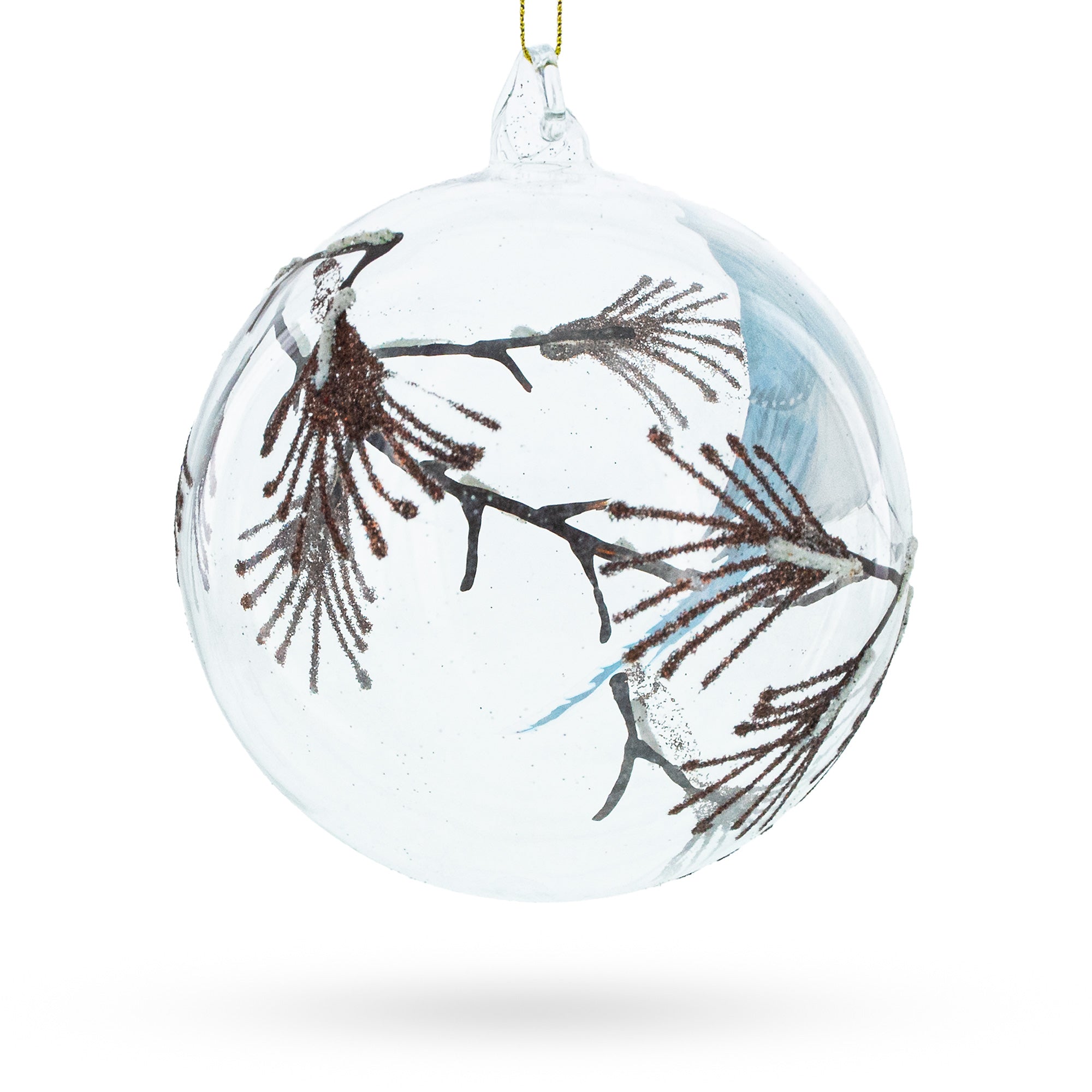 Bluebird In Frosted Forest Scene Glass Ball Christmas Ornament
