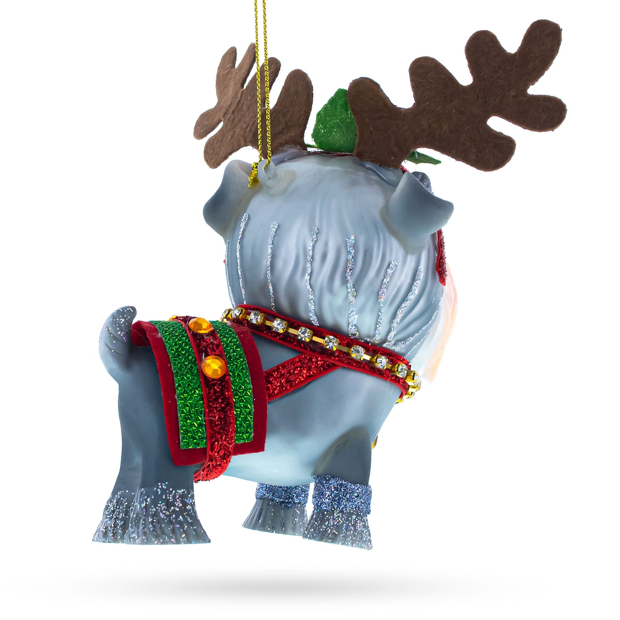 Schnauzer wearing Reindeer Costume Glass Christmas Ornament