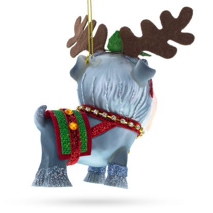Schnauzer wearing Reindeer Costume Glass Christmas Ornament