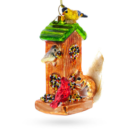 Woodland Bird Feeder with Squirrel Glass Christmas Ornament