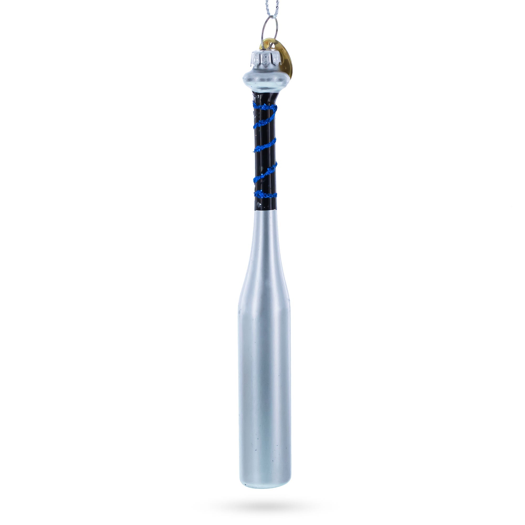 Silver Baseball Bat Glass Christmas Ornament