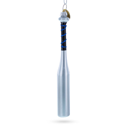 Silver Baseball Bat Glass Christmas Ornament
